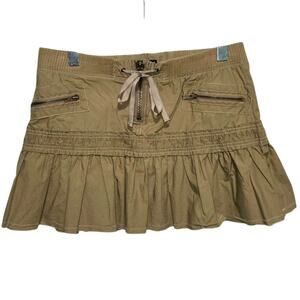 Vintage Y2K Wet Seal Cargo Mini Skirt Corset Back Pockets Zippers Tan Cotton M
